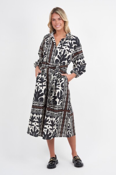 Button Through Linen Dress Black Liberty Rose