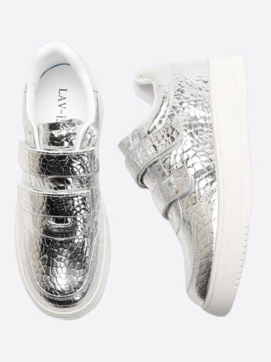 Velcro Crocodile Sneaker Silver Lavish Footwear