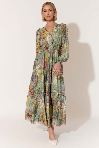 Vee Pleat Detail Dress Green adorne