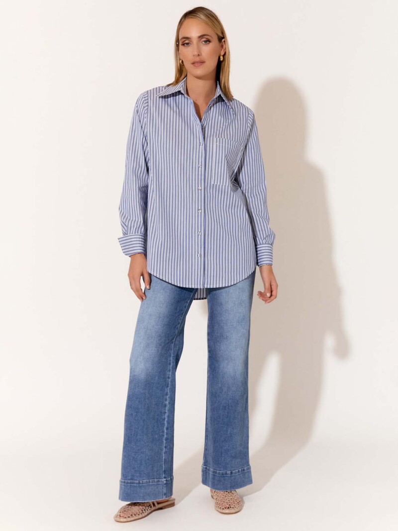 Poplin Long Sleeve Shirt Blue adorne