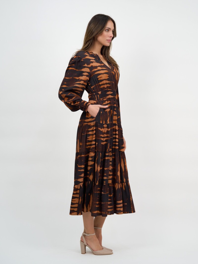Viscose Tier Detail Dress Brown Liberty Rose