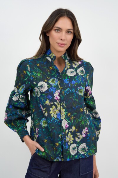Bow Tie Linen Shirt Navy Liberty Rose