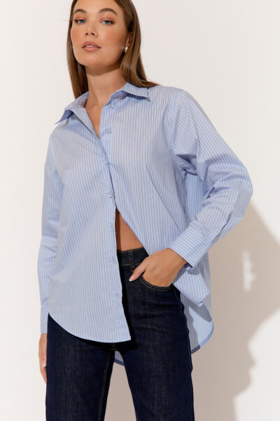 Striped Poplin Shirt Blue adorne