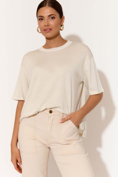 Metallic Relaxed Knit Top Stone adorne