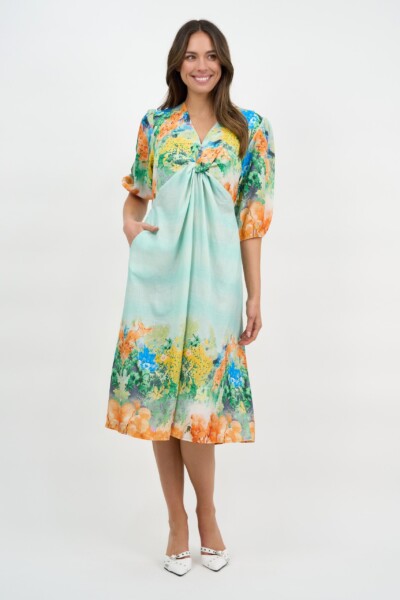 Twist Front Linen Dress Multi La Strada