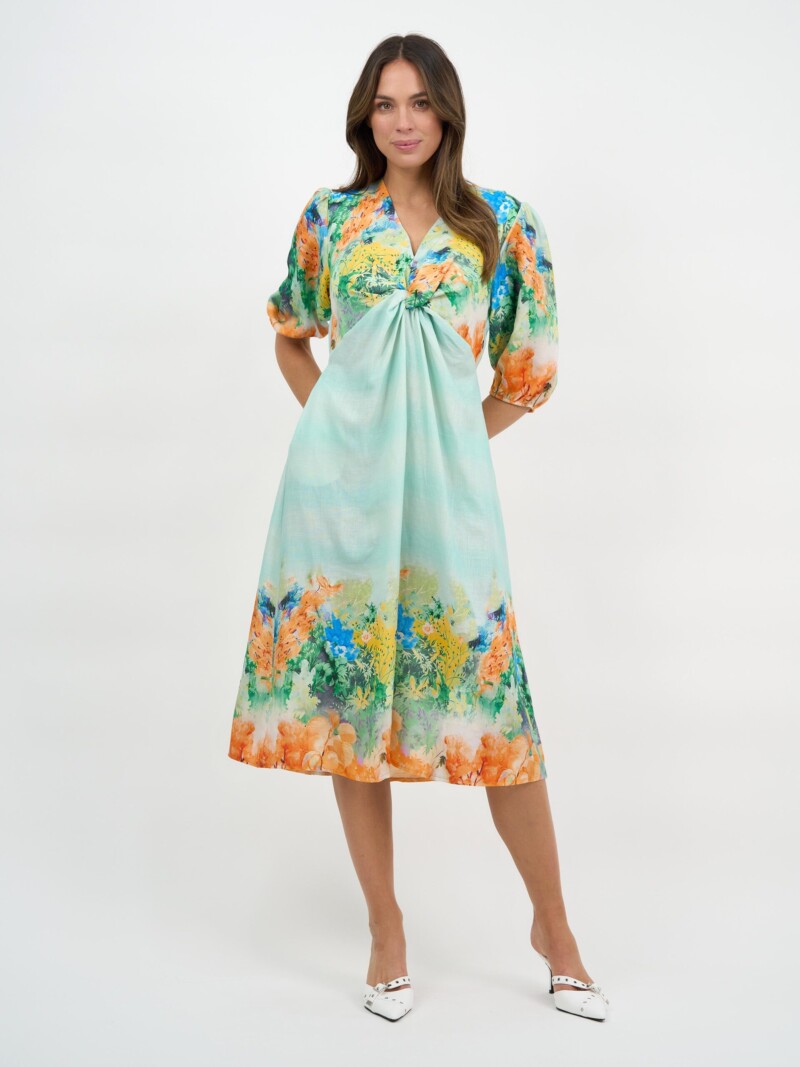 Twist Front Linen Dress Multi La Strada