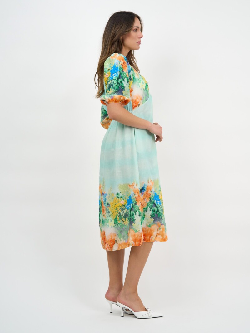 Twist Front Linen Dress Multi La Strada