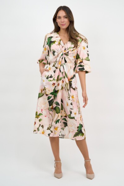Twist Front Linen Dress Rosa La Strada