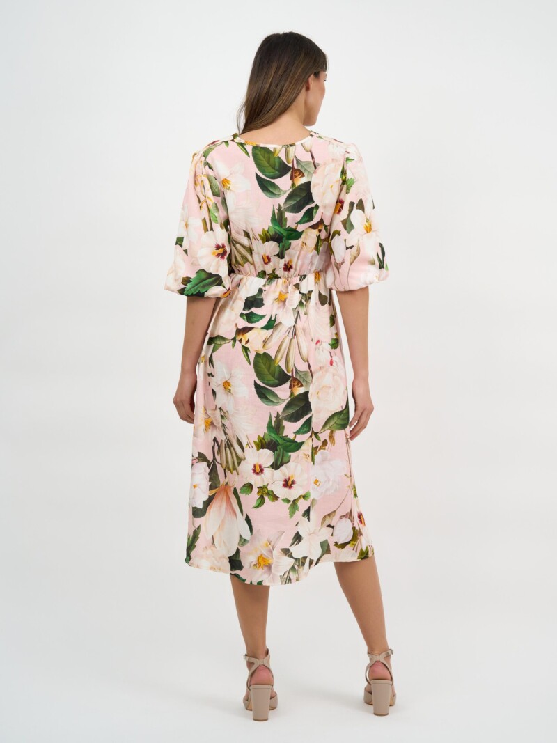 Twist Front Linen Dress Rosa La Strada