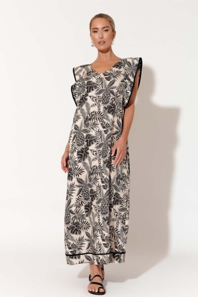 Trim Detail Linen Maxi Dress Natural adorne
