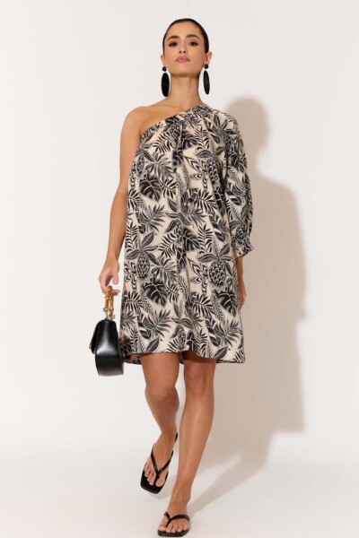 One Shoulder Linen Dress Natural adorne