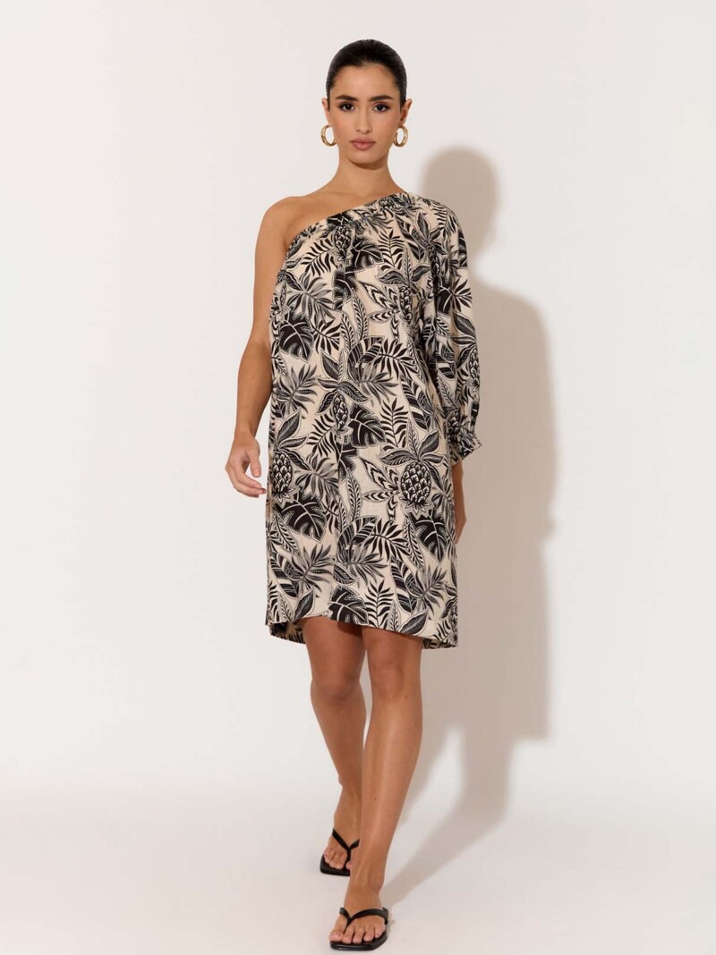 One Shoulder Linen Dress Natural adorne