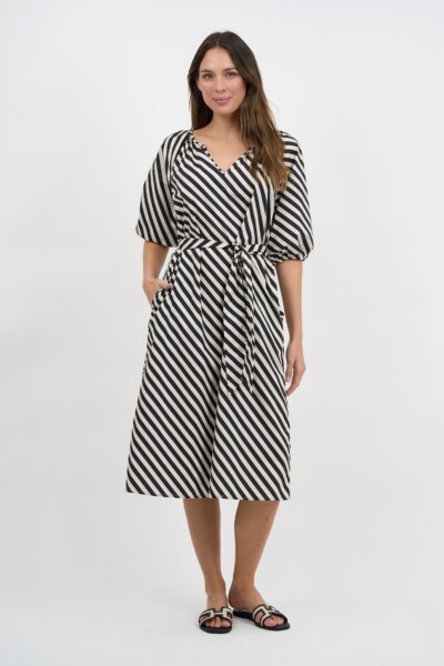 Cotton Midi Dress Stripe Liberty Rose