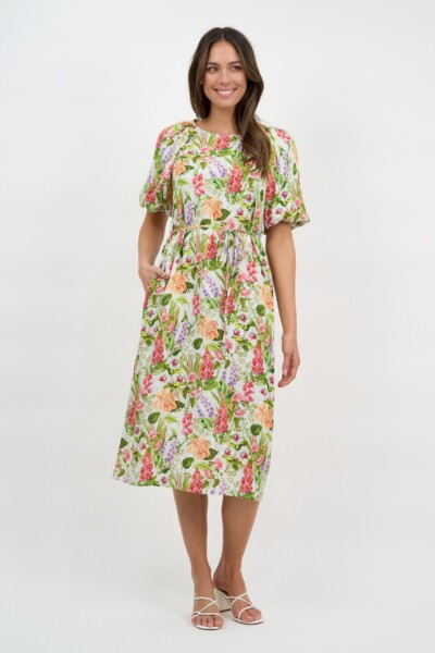 Puff Sleeve Viscose Dress Light Blue Liberty Rose