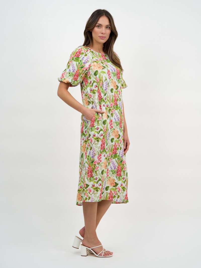 Puff Sleeve Viscose Dress Light Blue Liberty Rose