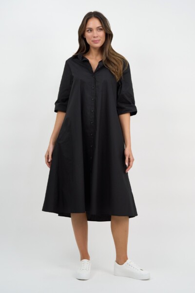 Cotton Relaxed Shirt Dress Black Liberty Rose
