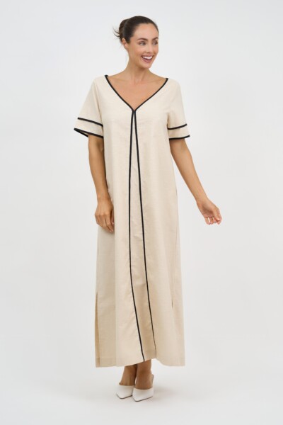 Contrast Maxi Linen Dress Natural Liberty Rose