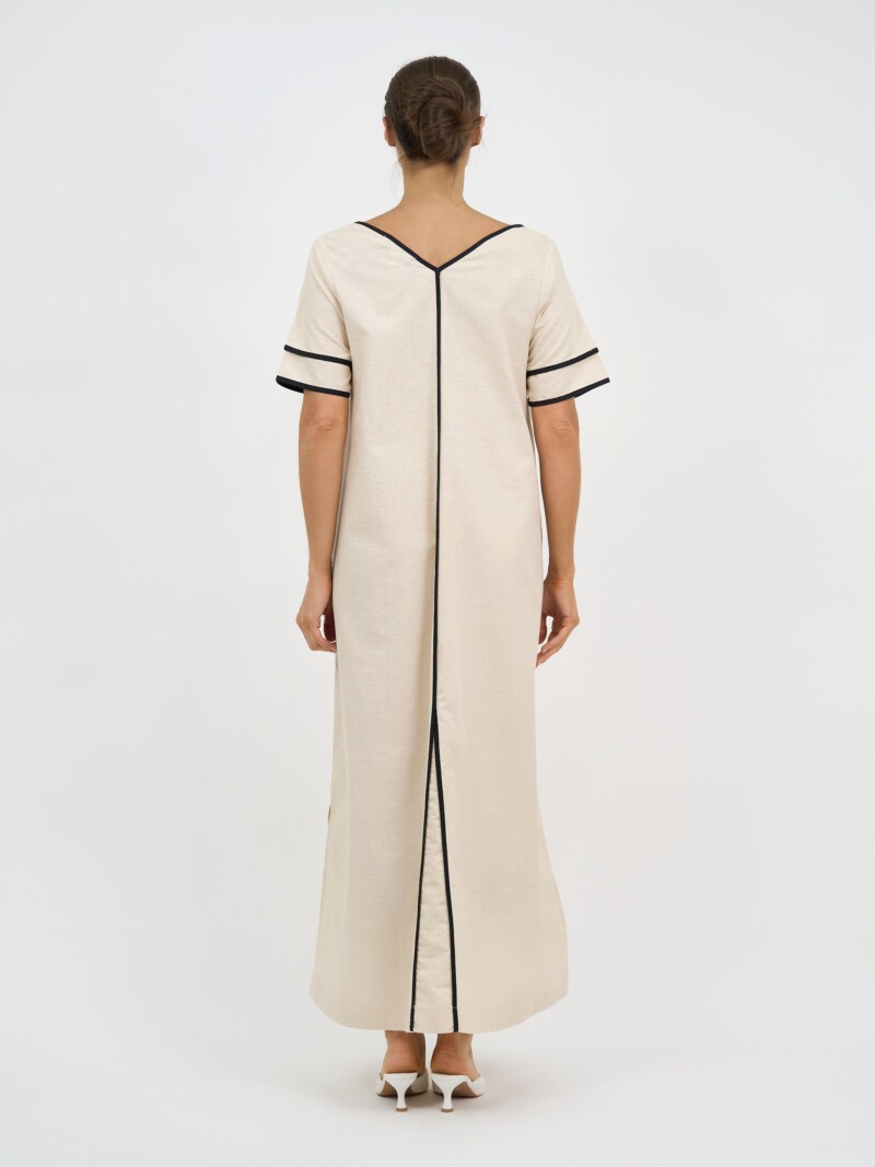 Contrast Maxi Linen Dress Natural Liberty Rose