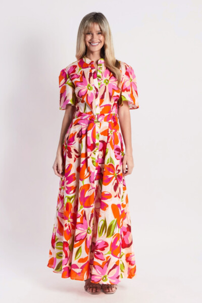 Short Sleeve Belt Dress Orange Leoni