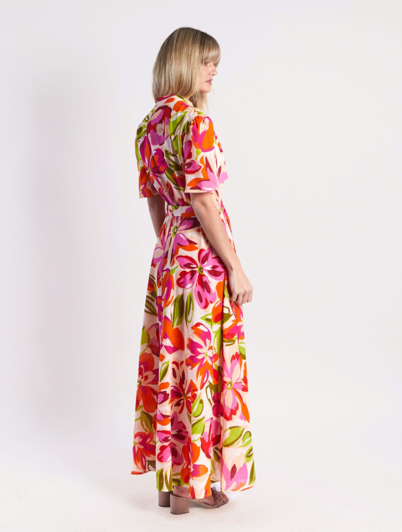 Short Sleeve Belt Dress Orange Leoni