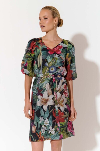 Puff Sleeve Short Dress Black adorne