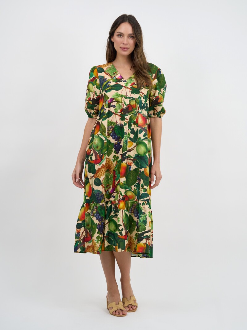 Puff Sleeve Linen Dress Peach Liberty Rose