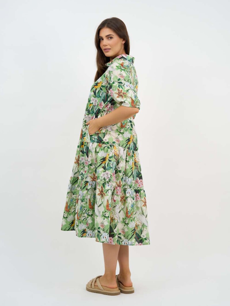 Trim Detail Tier Dress Green Liberty Rose