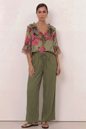 Cupro Relaxed Pant Khaki Liberty Rose