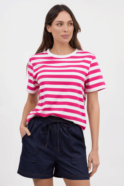 Cotton Jersey Stripe Tee Hot Pink Liberty Rose