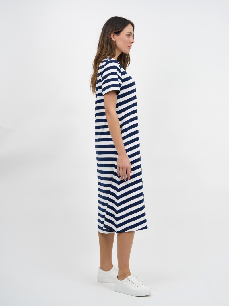 Cotton Jersey Stripe Dress Navy Liberty Rose
