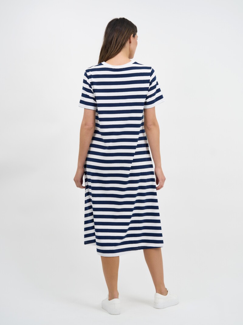 Cotton Jersey Stripe Dress Navy Liberty Rose