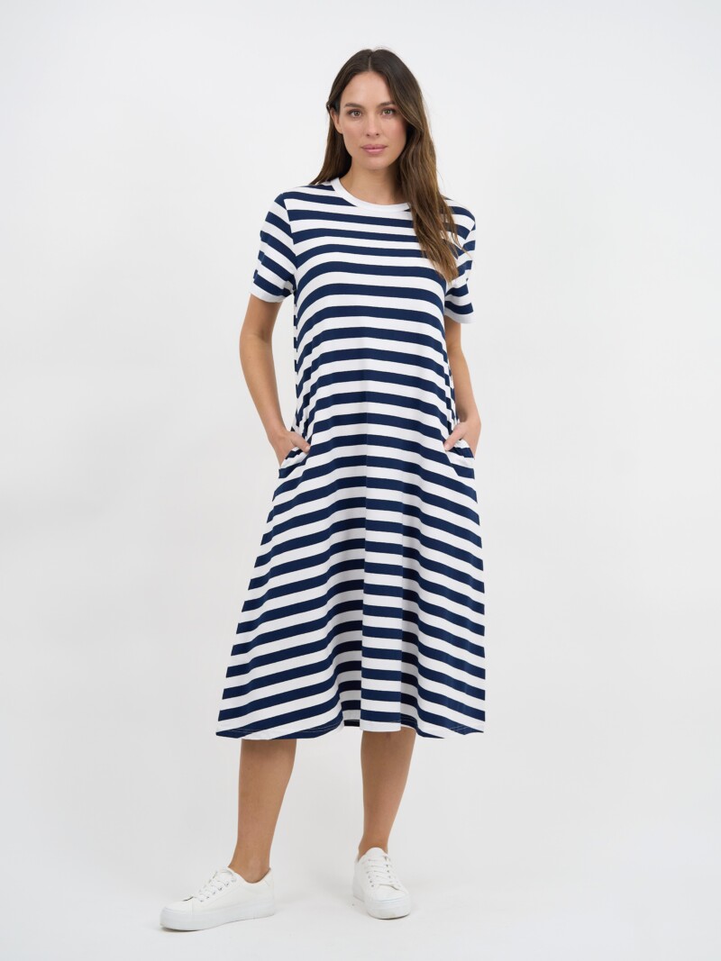 Cotton Jersey Stripe Dress Navy Liberty Rose