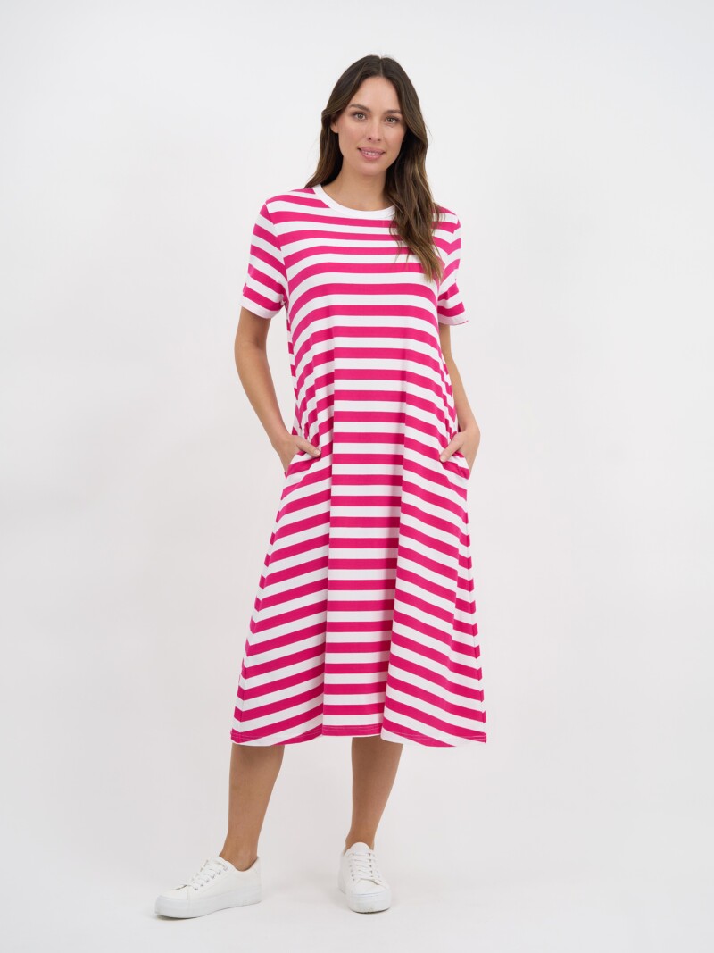 Cotton Jersey Stripe Dress Hot Pink Liberty Rose