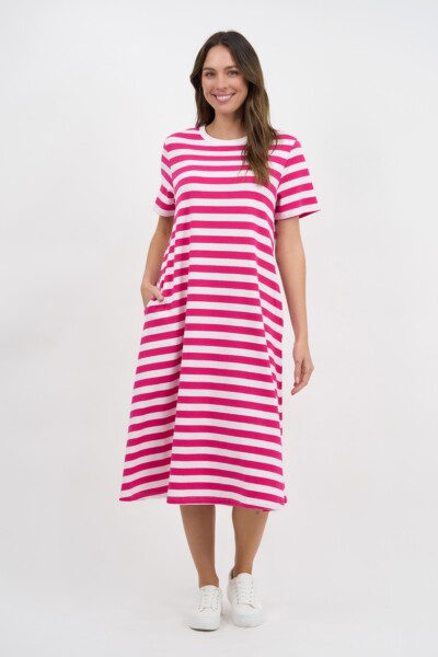 Cotton Jersey Stripe Dress Hot Pink Liberty Rose