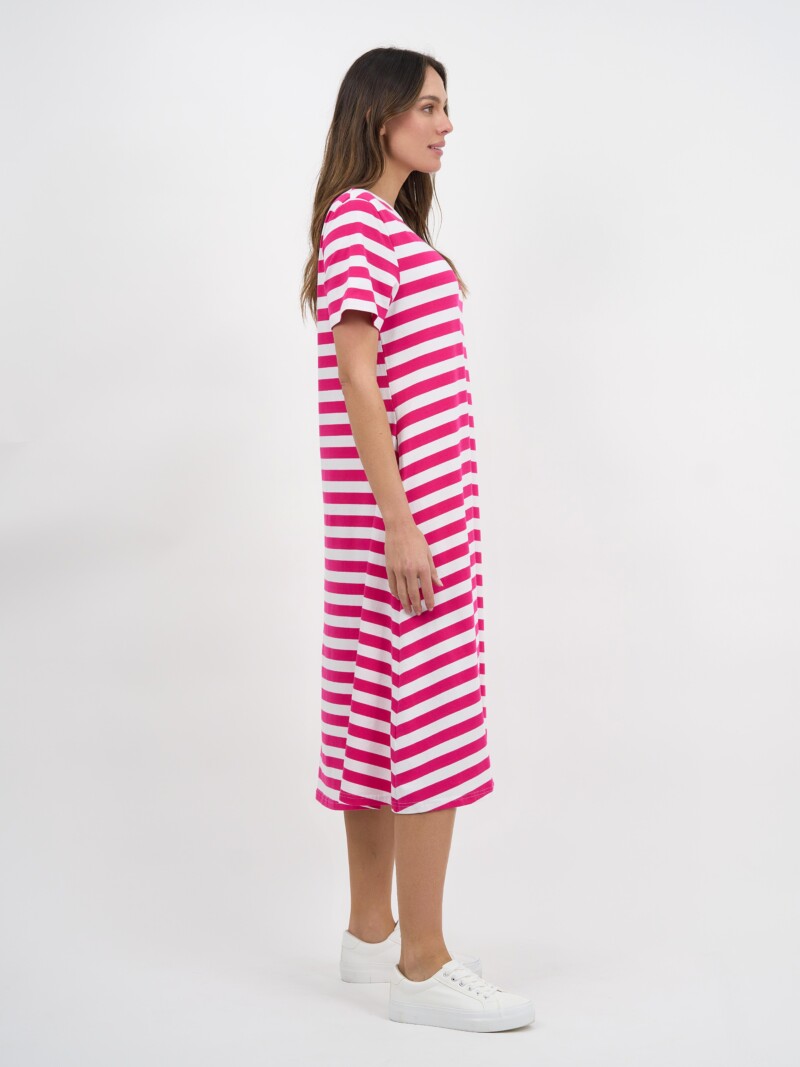 Cotton Jersey Stripe Dress Hot Pink Liberty Rose