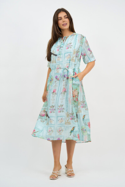 Tie Neckline Dress Blue Liberty Rose