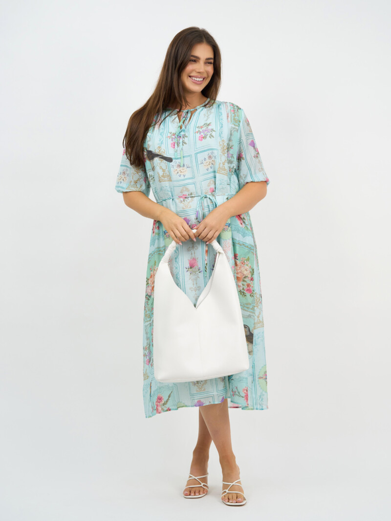 Tie Neckline Dress Blue Liberty Rose
