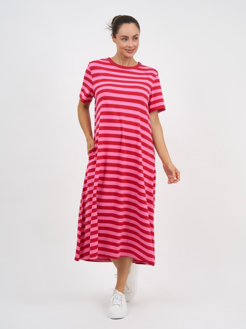 Cotton Jersey Stripe Dress Red Liberty Rose