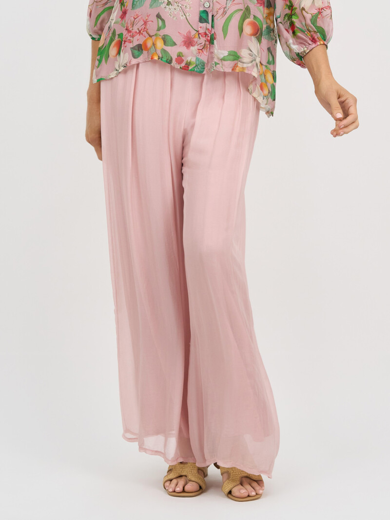 Wide Leg Silk Blend Pant Blush La Strada