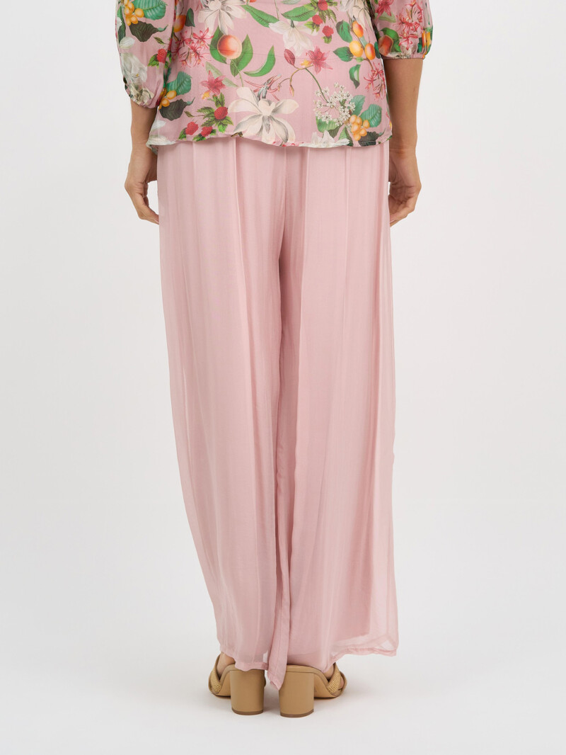 Wide Leg Silk Blend Pant Blush La Strada