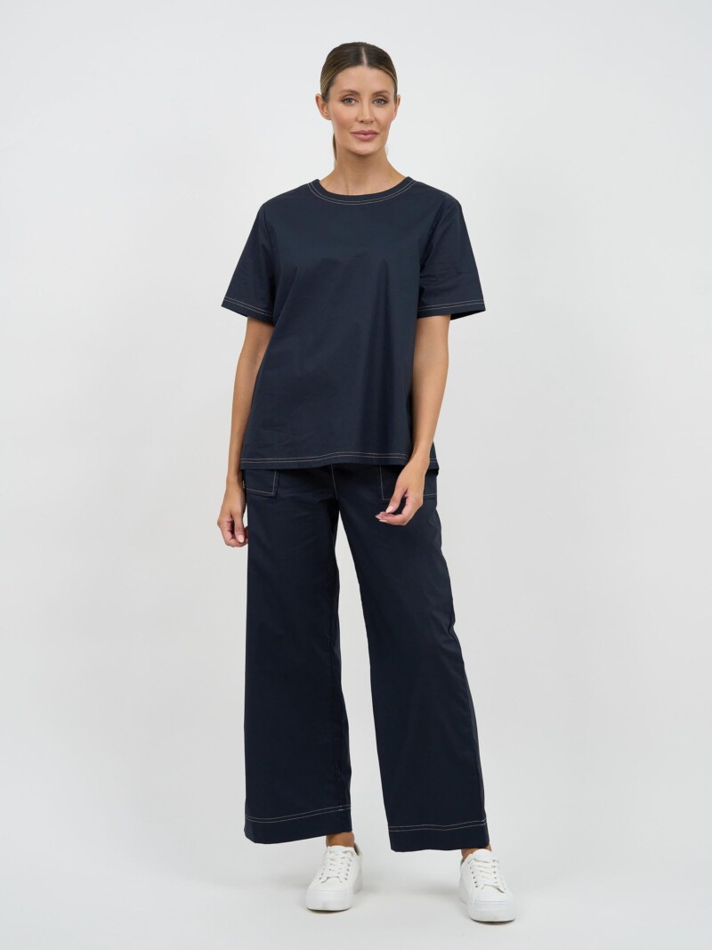 Stitch Detail Cotton Pant Navy Liberty Rose