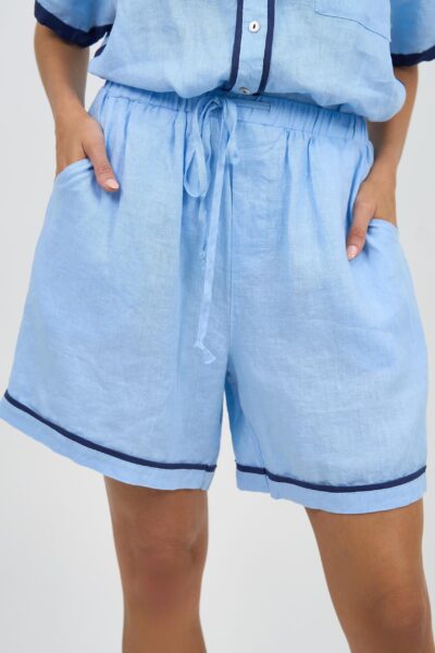 Contrast Trim Linen Short Light Blue Worthier