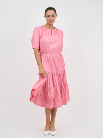 Elastic Waist Tier Dress Pink Leoni