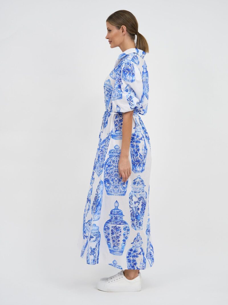 Maxi Cotton Shirt Dress Blue Liberty Rose