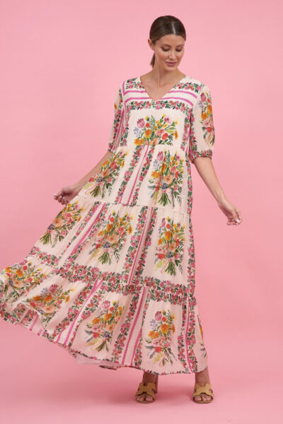 Gathered Tier Dress Beige Liberty Rose