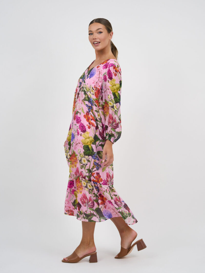 Tier V-Neck Dress Pink Liberty Rose