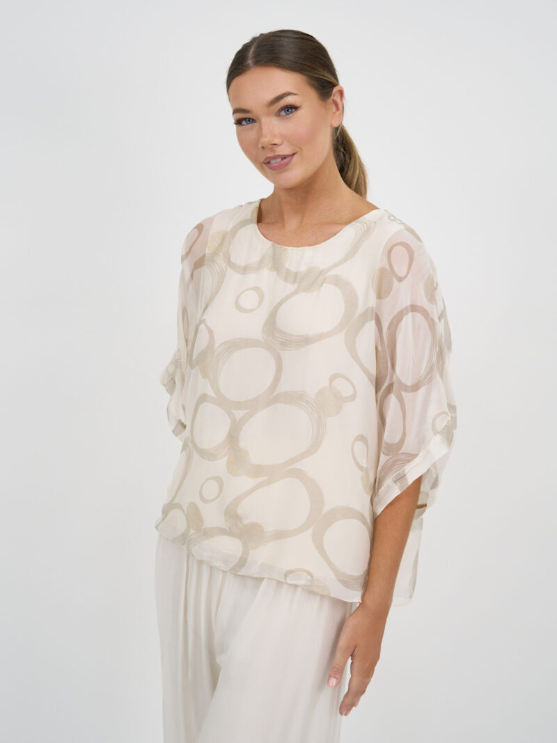 Relaxed Silk Blend Top Ivory La Strada