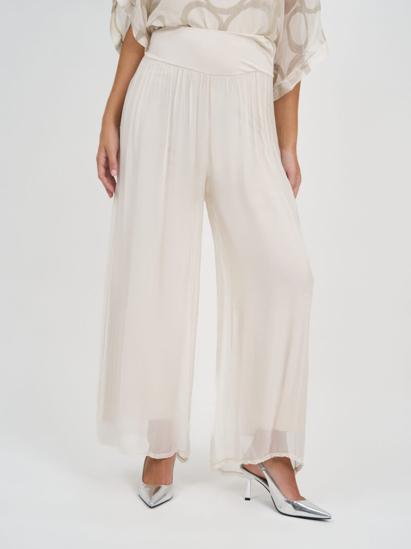 Wide Leg Silk Blend Pant Ivory La Strada