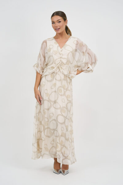 Gathered Silk Blend Dress Ivory La Strada