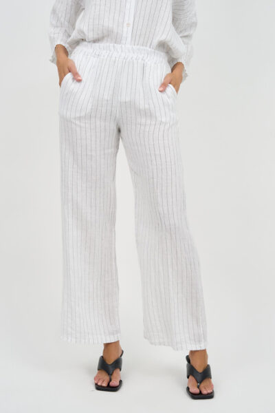 Linen Striped Pant White La Strada